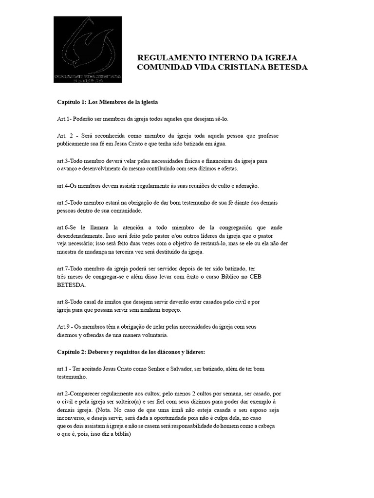 Regulamento Interno Da Igreja | PDF | Batismo | Jesus