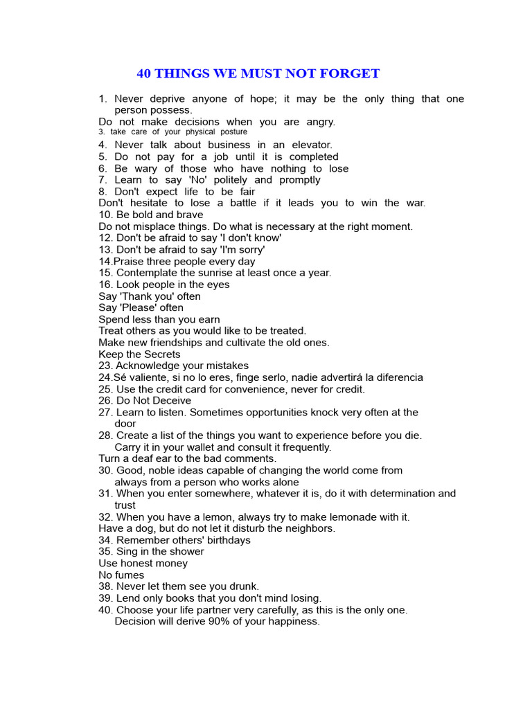 40 Essential Life Lessons to Remember | PDF