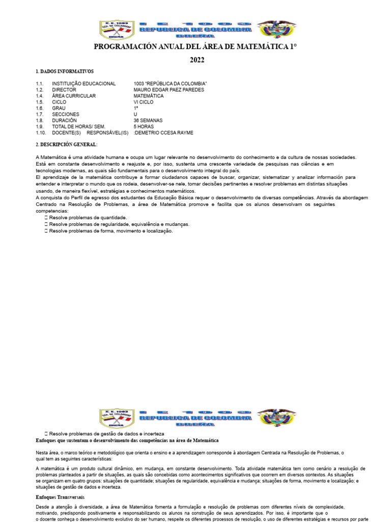 Programação Anual Matemática 1º Ano 2022 | PDF | Matemática | Aprendizado
