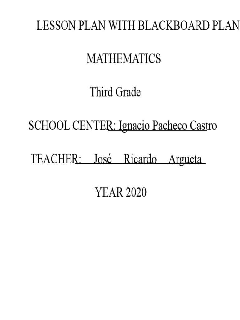 LESSON PLAN WITH BLACKBOARD PLAN 3rd Grade | PDF | Mathematics