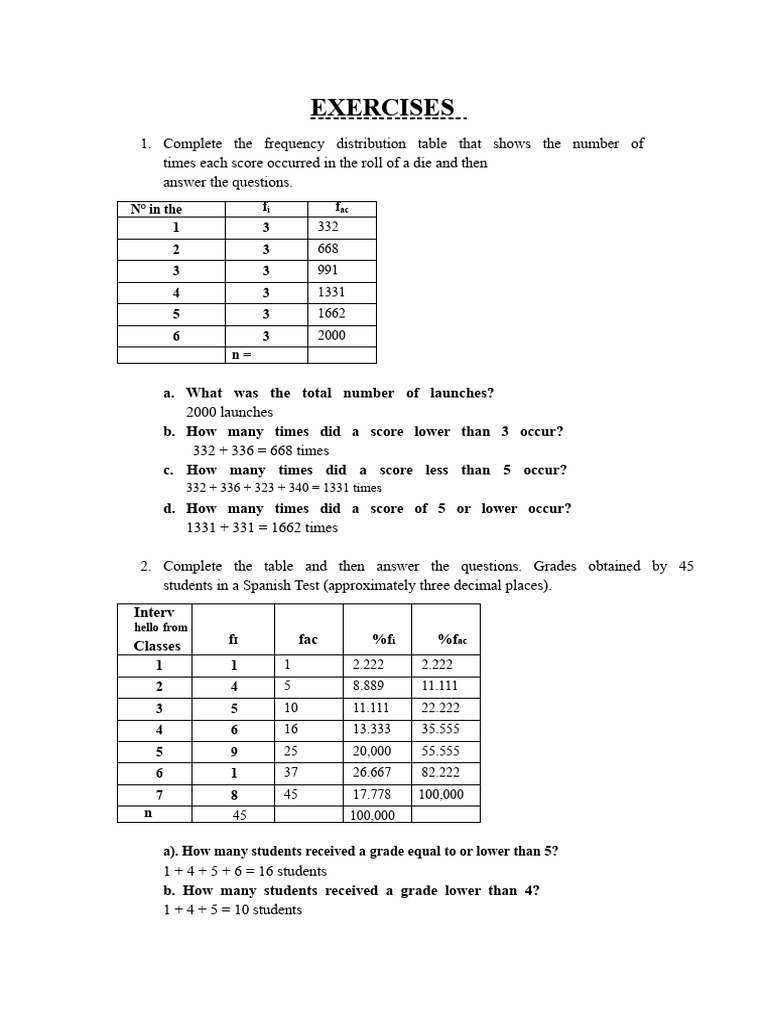 Frequency Distribution Exercises and Analysis | PDF