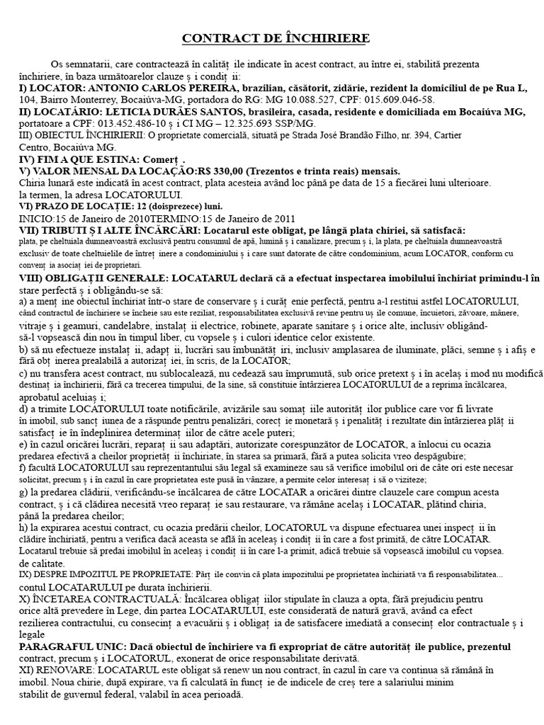 Model - Contract de Închiriere | PDF