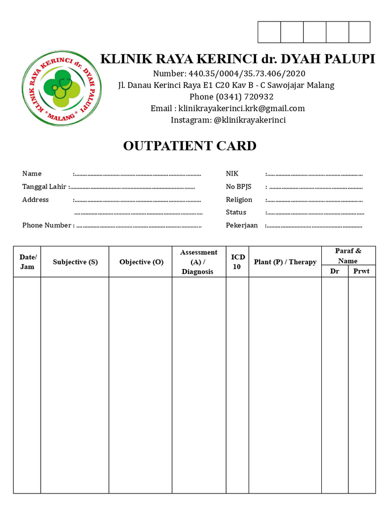 Outpatient Treatment Card Template | PDF | Health Care | Medicine