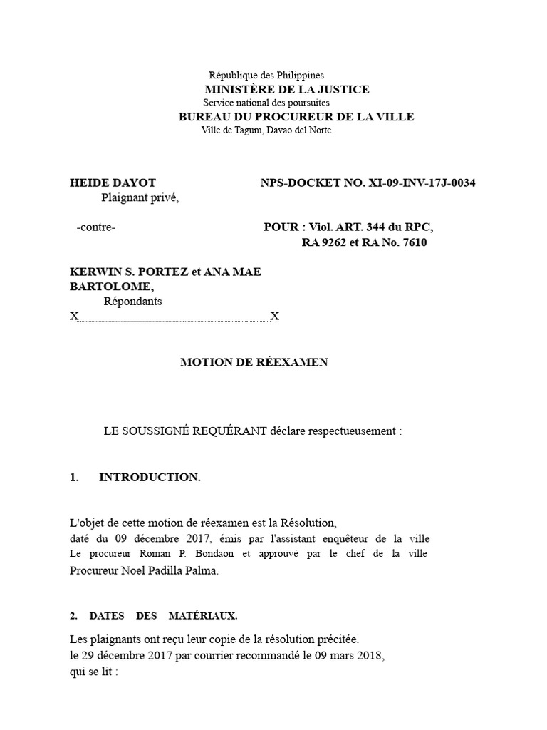 Modèle de Demande de Réexamen | PDF | Crimes | Crime et violence
