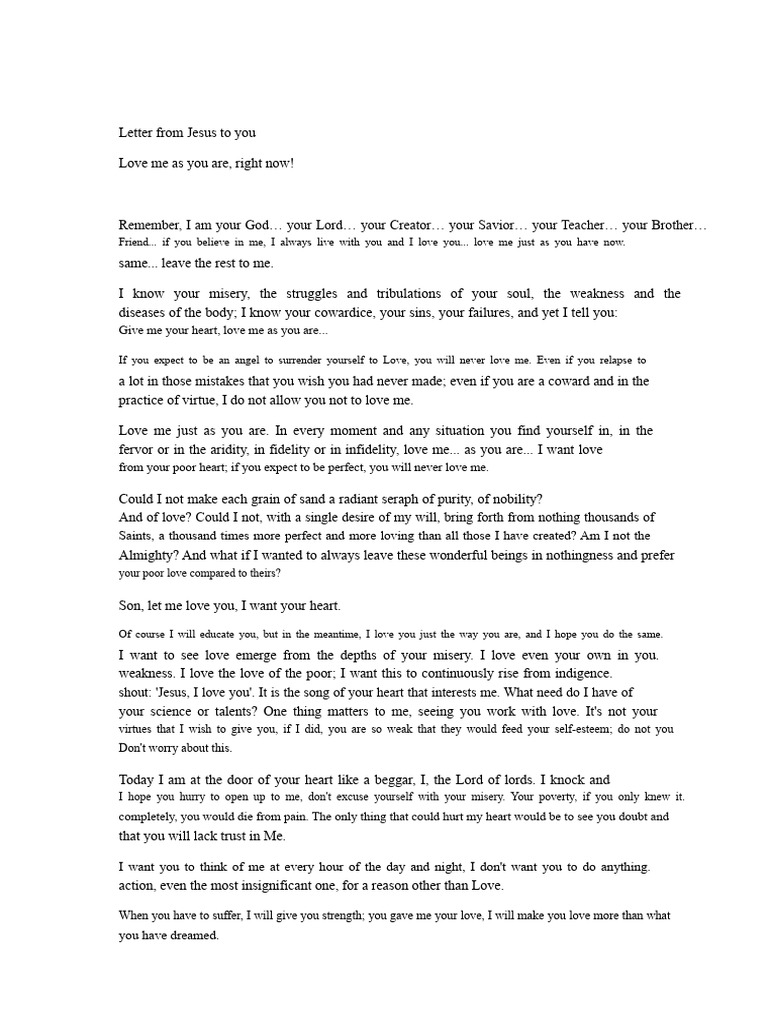 Letter From Jesus To You | PDF | Love | Religious Belief And Doctrine