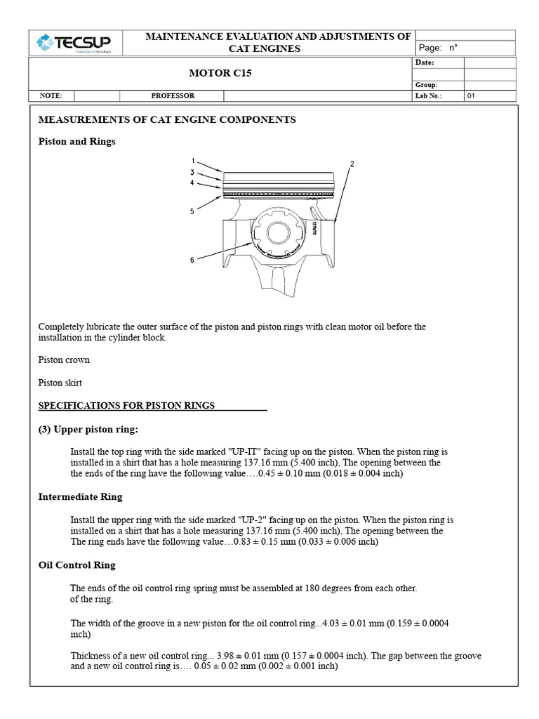 Cat Engine Maintenance Specifications | PDF | Piston | Mechanical ...