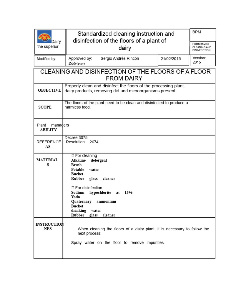 Dairy Plant Floor Cleaning Guide | PDF | Disinfectant | Chemical Substances