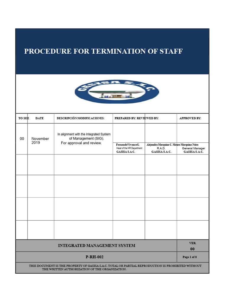 P-RH-002, Procedure For Termination of Personnel | PDF | Employment ...