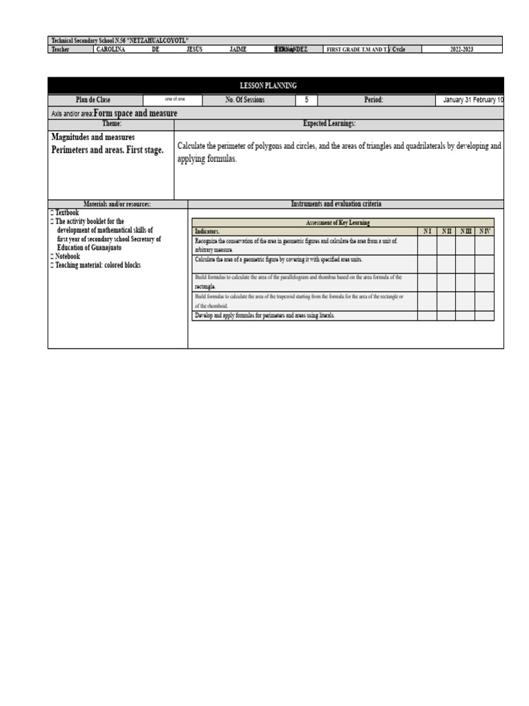 First Grade Math Lesson Plan: Perimeters & Areas | PDF | Area ...