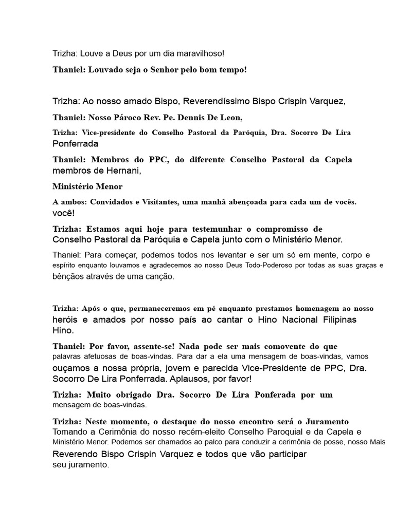 Cerimônia de Posse do Conselho Paroquial | PDF