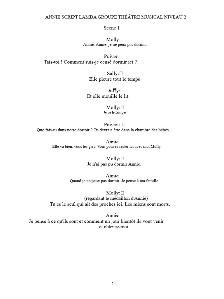 Script Annie - Théâtre Musical Niveau 2 | PDF