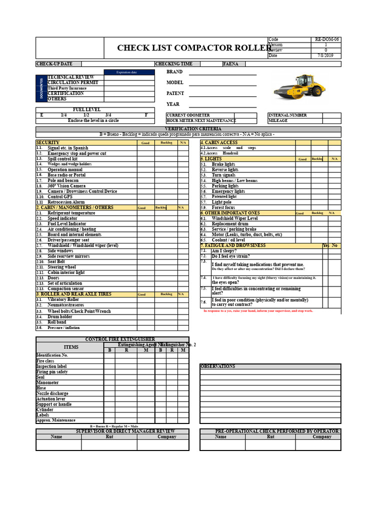 Checklist Roller Compactor | PDF | Vehicle Technology | Motor Vehicle