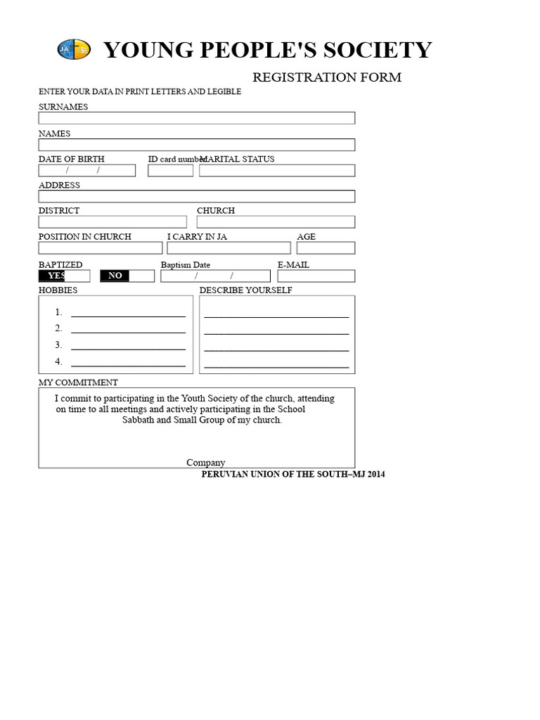 Young People's Society Registration Form | PDF