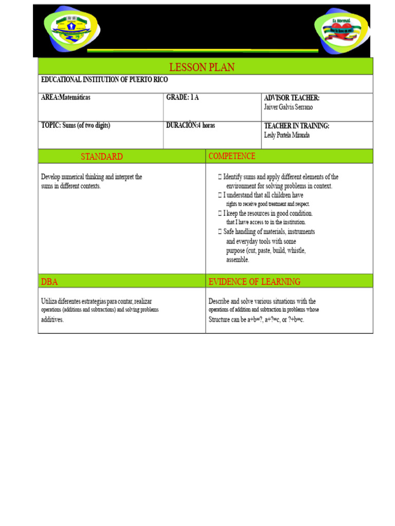 Lesson Plan Addition Lesly Two | PDF | Lesson Plan | Learning