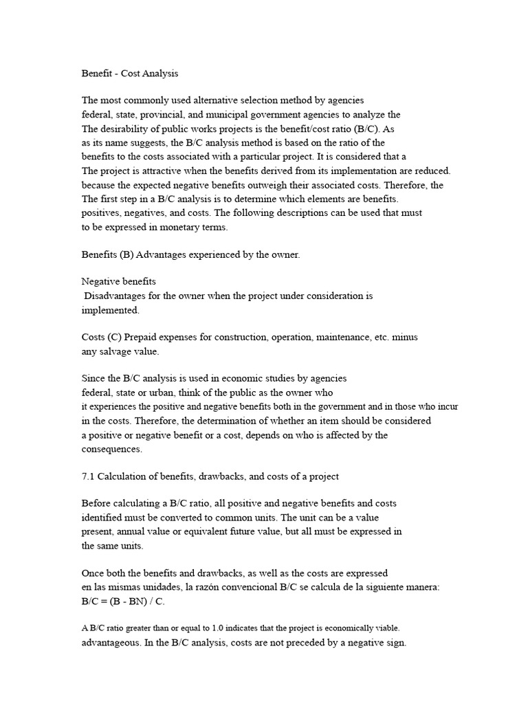 Benefit-Cost Analysis for Project Evaluation | PDF | Cost–Benefit ...