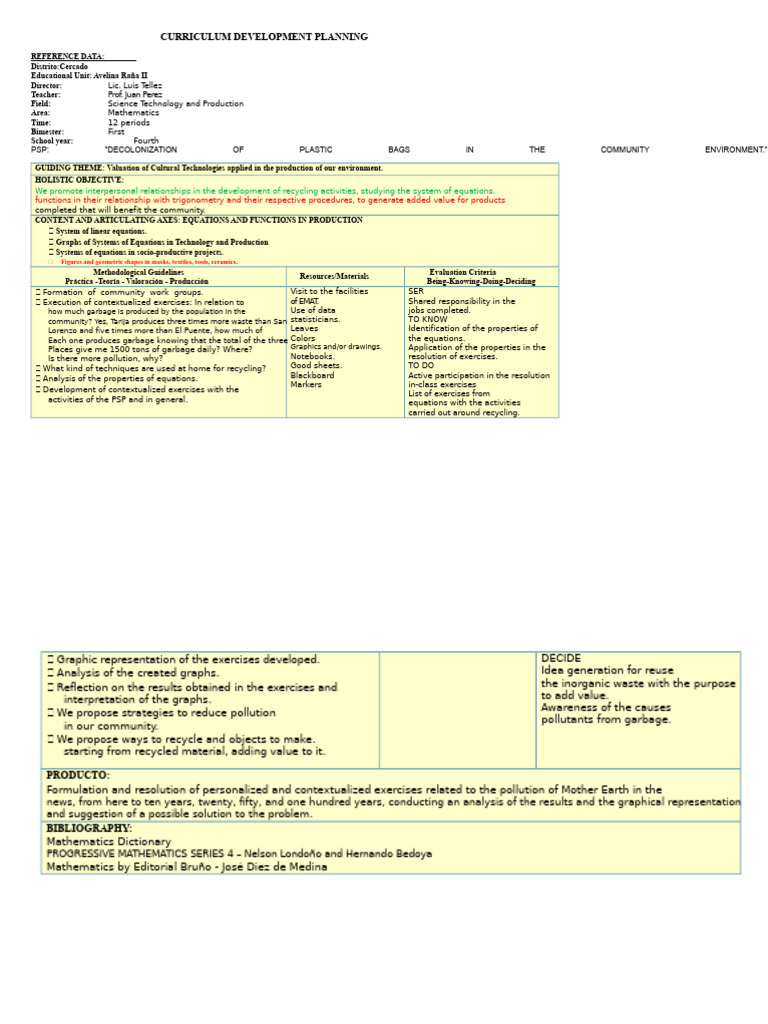 curricular development plan | PDF | Equations | Statistics