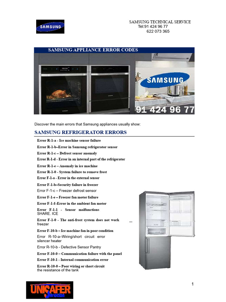 Samsung Refrigerator Error Codes Guide | PDF | Refrigerator | Washing ...