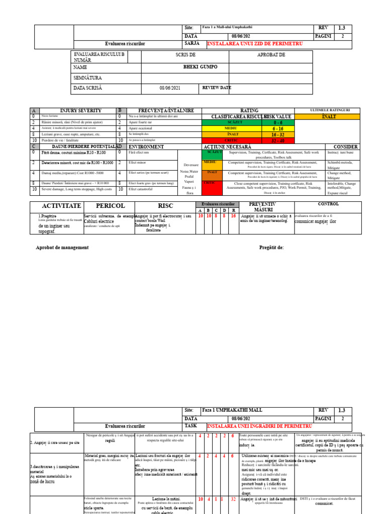 Evaluarea Riscului Pentru Instalarea Îndelației | PDF