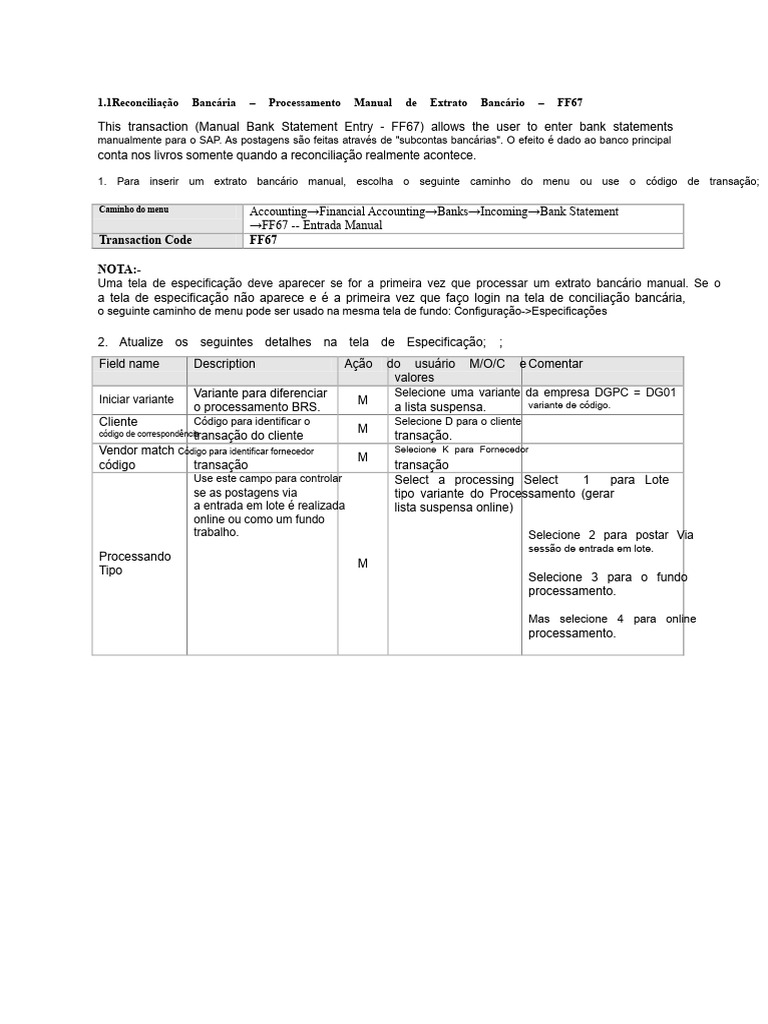 Processamento Manual de Extrato Bancário - FF67 | PDF | Bancos ...