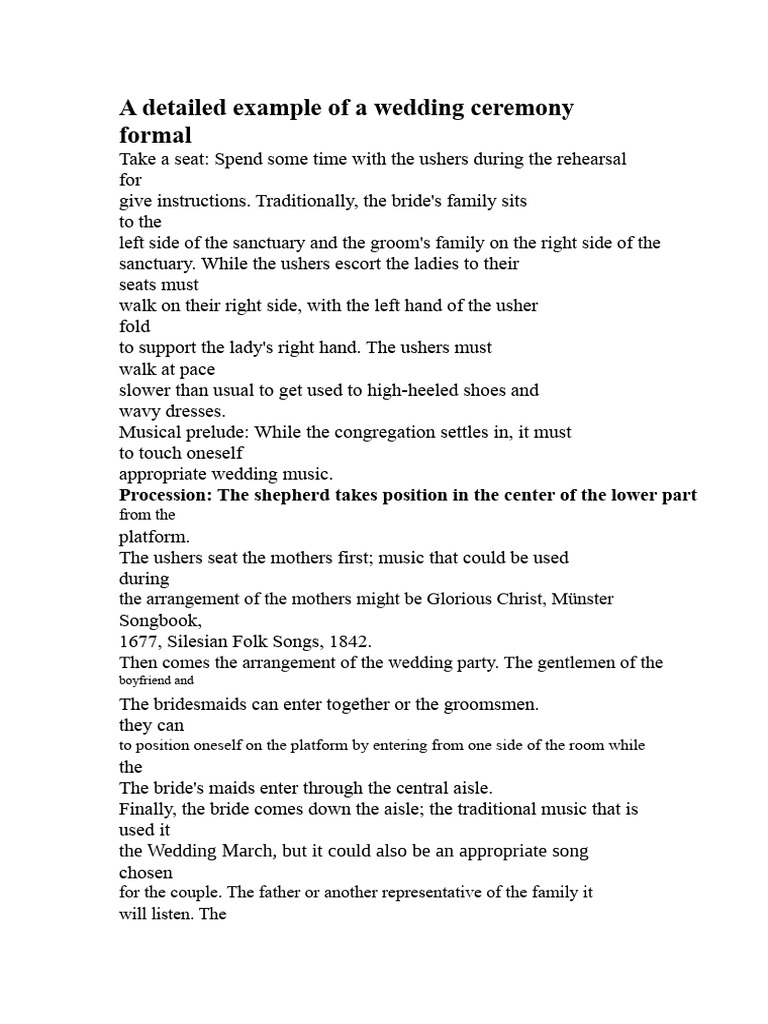 Detailed Wedding Ceremony Guide | PDF | Wedding | Bride
