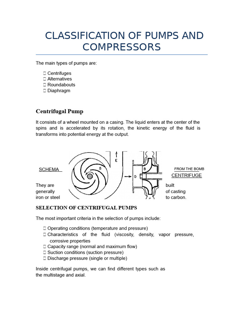 Classification of Pumps and Compressors | PDF | Pump | Applied And ...