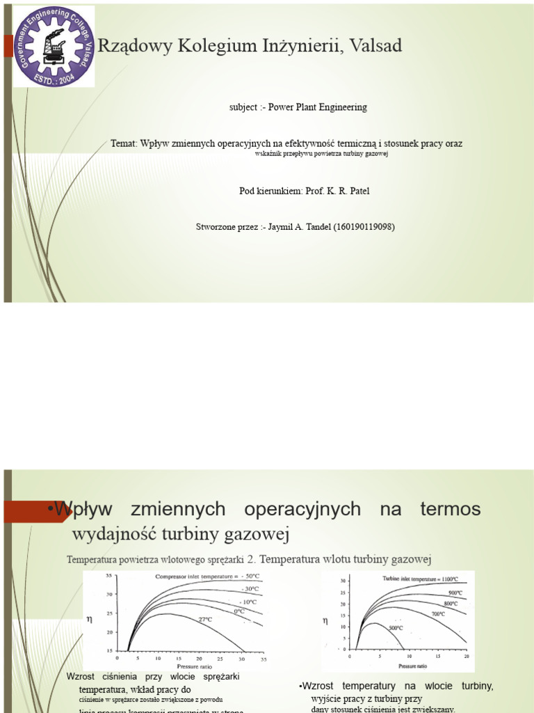 Wpływ zmiennych operacyjnych na efektywność termiczną, współczynnik ...