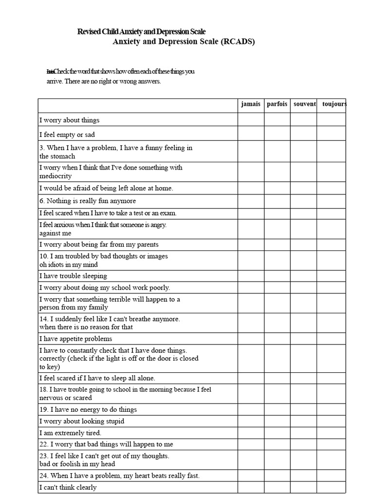 Child Anxiety and Depression Scale | PDF | Anxiety | Major Depressive ...