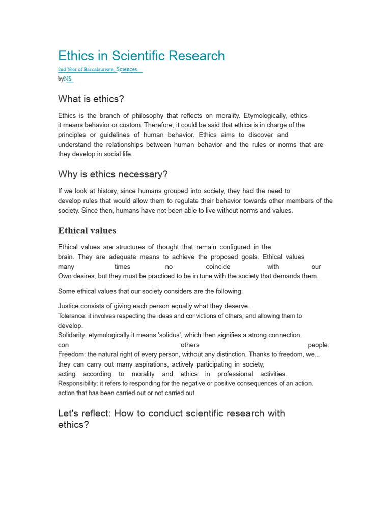 The Ethics in Scientific Research | PDF | Value (Ethics) | Liberal Arts ...