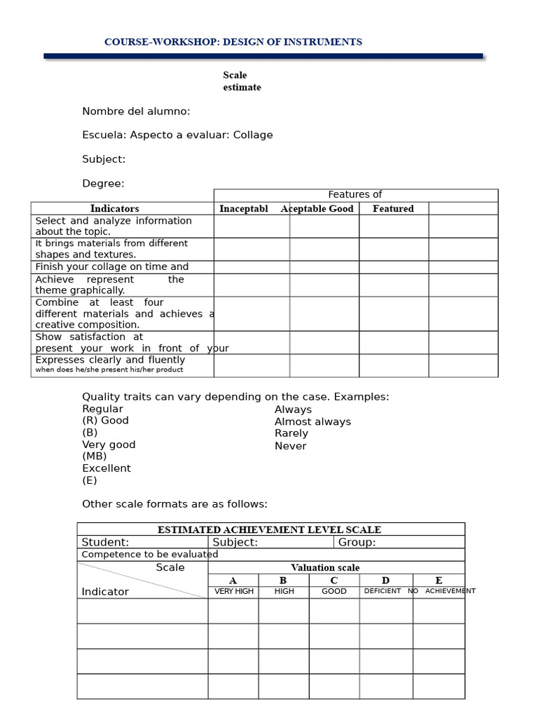 Collage Evaluation Criteria and Scale | PDF | Psychology ...