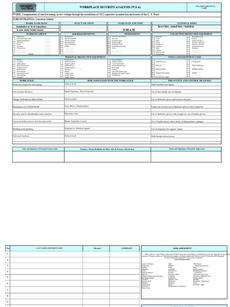Workplace Security Analysis for Capacitor Installation | PDF | Risk ...