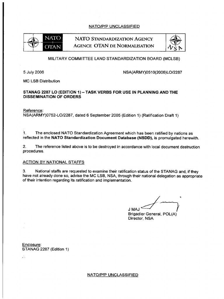 STANAG 2287 Ed1 Czasowniki Zadaniowe Do Użycia W Planowaniu | PDF