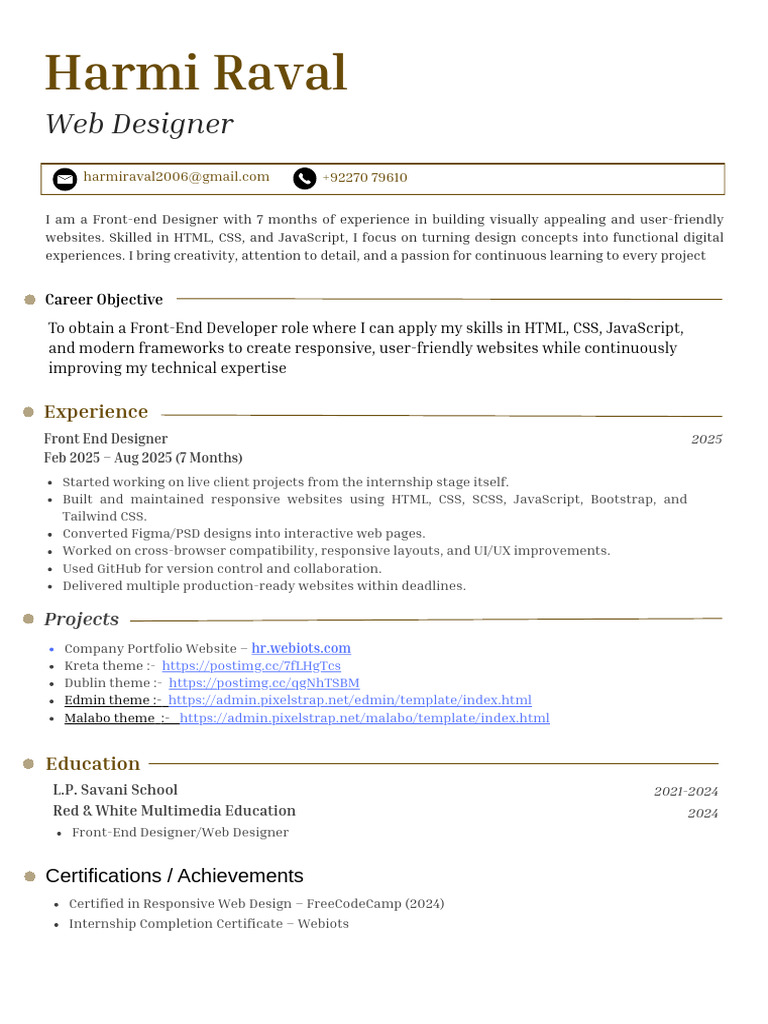 Front-End Web Designer Profile | PDF