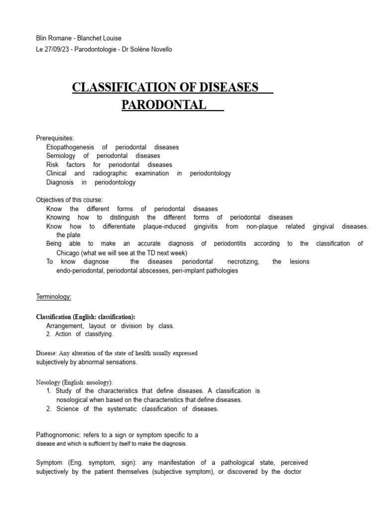 Classification of Periodontal Diseases | PDF | Periodontology | Medical ...