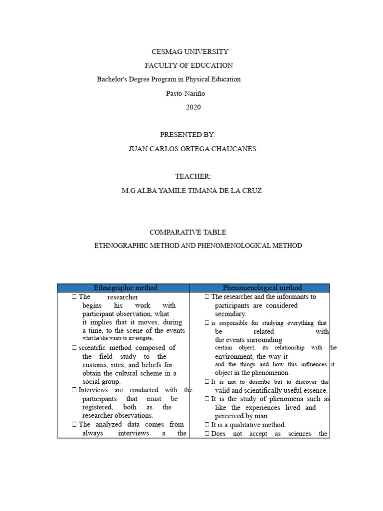 Ethnographic vs. Phenomenological Methods | PDF | Ethnography ...