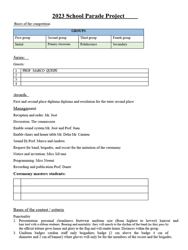 School Parade Project 2023 | PDF
