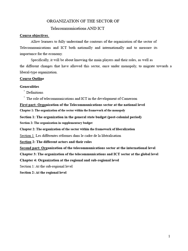 Course Organization in The Telecom and Ict Sector | PDF | Itu T ...
