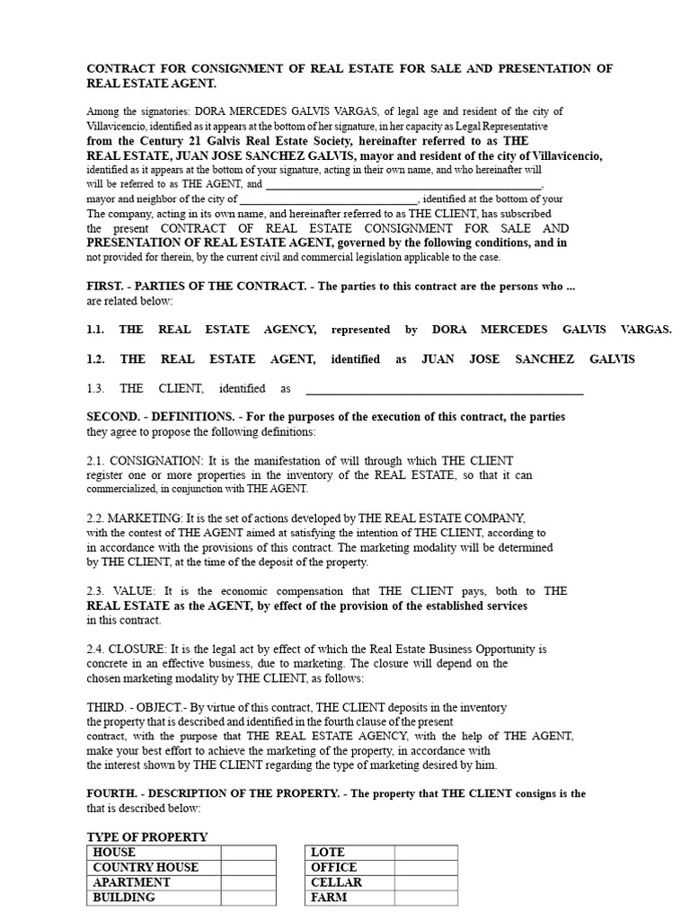 Real Estate Consignment Contract Template | PDF | Estate Agent | Law Of ...