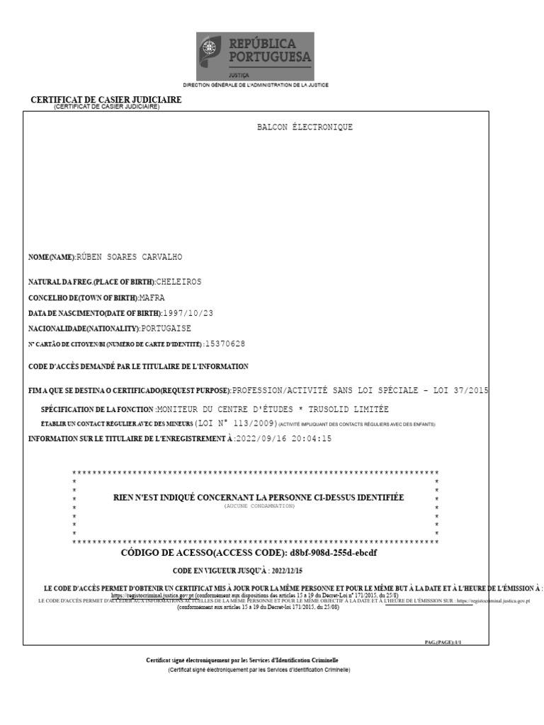 Certificat de casier judiciaire vierge | PDF | Justice | Crime et violence