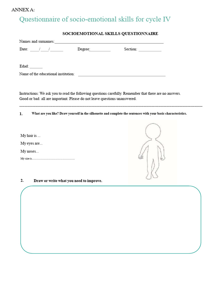 IV Cycle - Socioemotional Skills Questionnaire | PDF | Empathy ...
