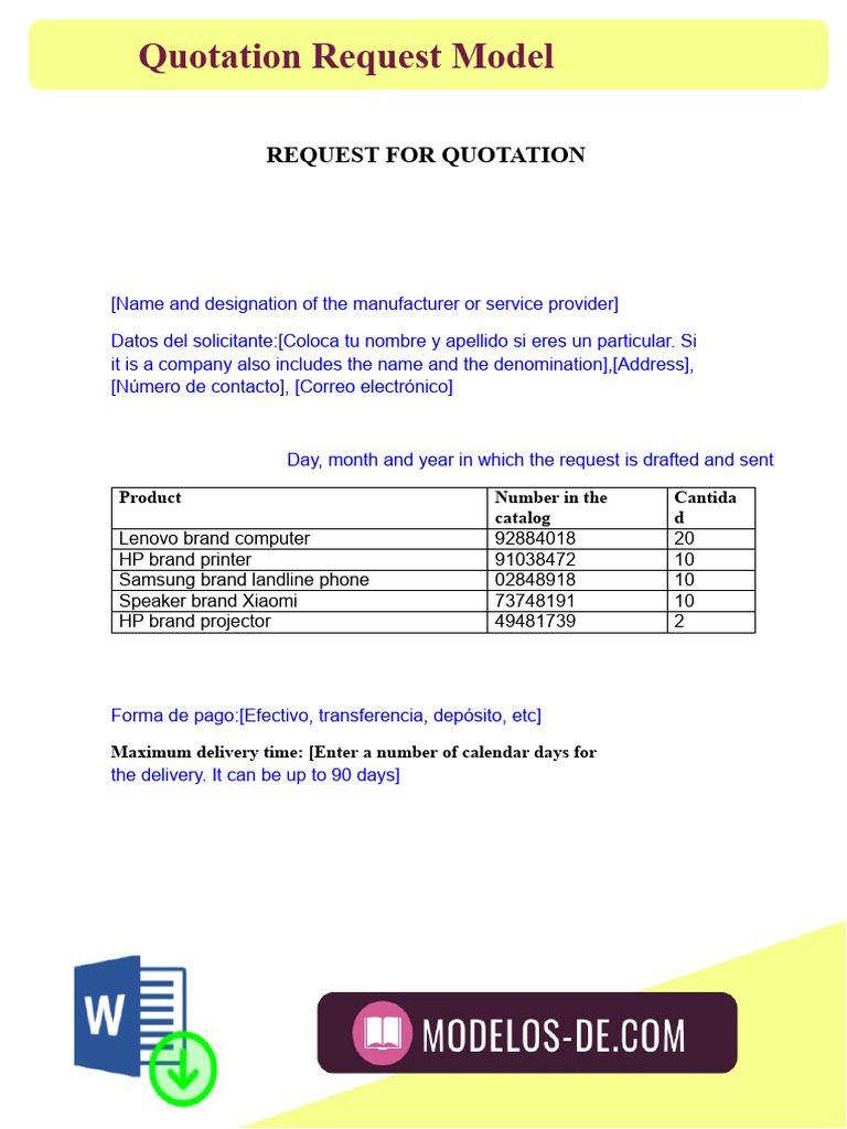 Quotation Request Template for Products | PDF