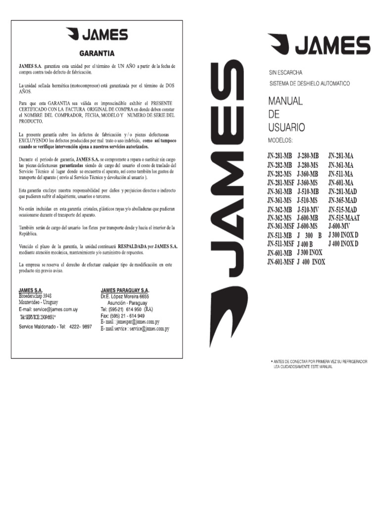 Handleiding James j280 MB | PDF