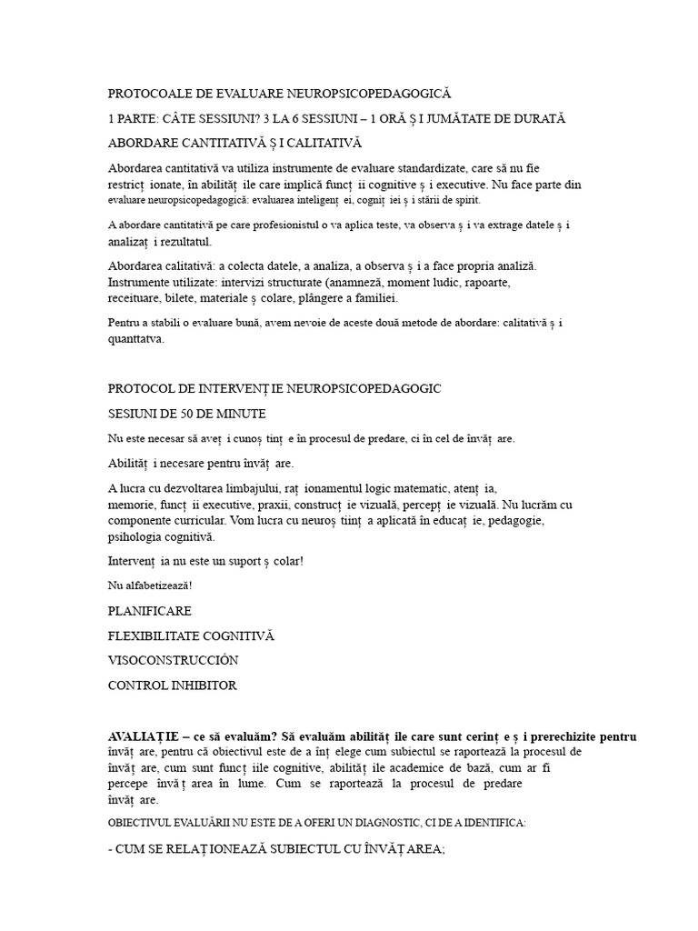 Protocoale de Evaluare Neuropsicopedagogică | PDF