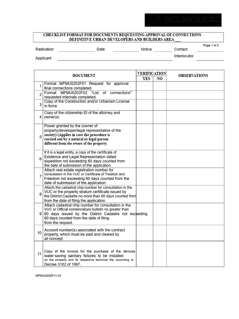 Connection Approval Document Checklist | PDF | Identity Document