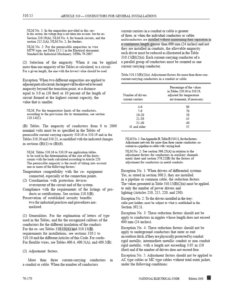 Conductors Ampacity Guidelines 310.15 | PDF | Electrical Conductor ...