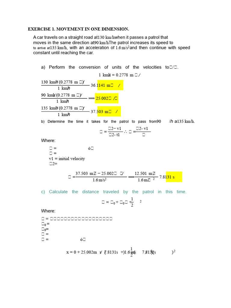EXERCISE 1. Physics UVM | PDF | Acceleration | Kinematics