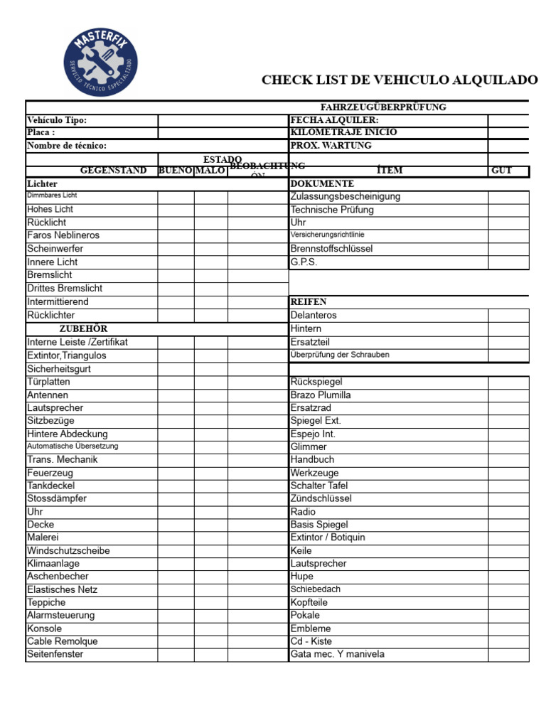 Fahrzeug Checkliste | PDF