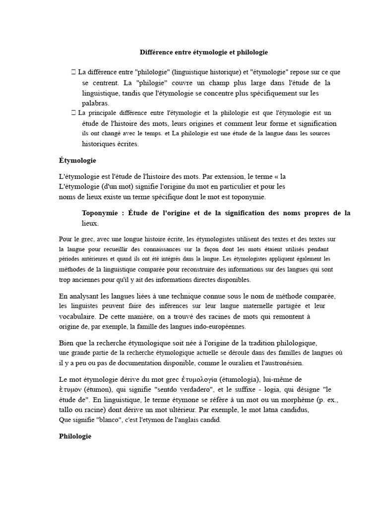 Différences entre étymologie et philologie | PDF | Philologie | Arts du ...