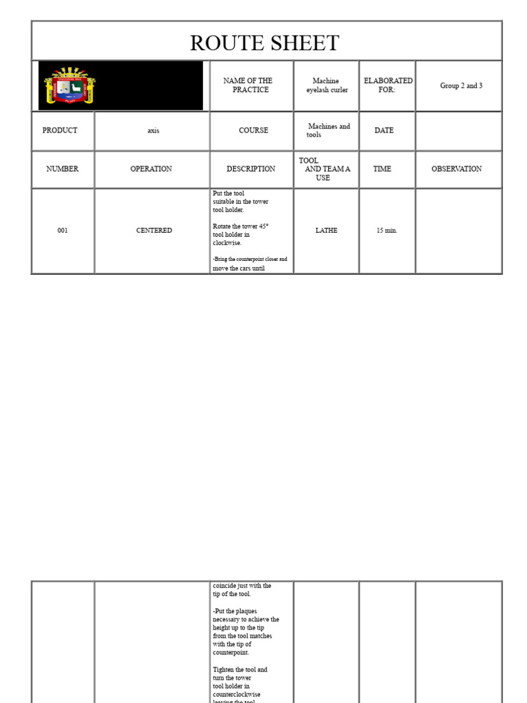 Machine Operations Route Sheet | PDF | Mechanical Engineering ...