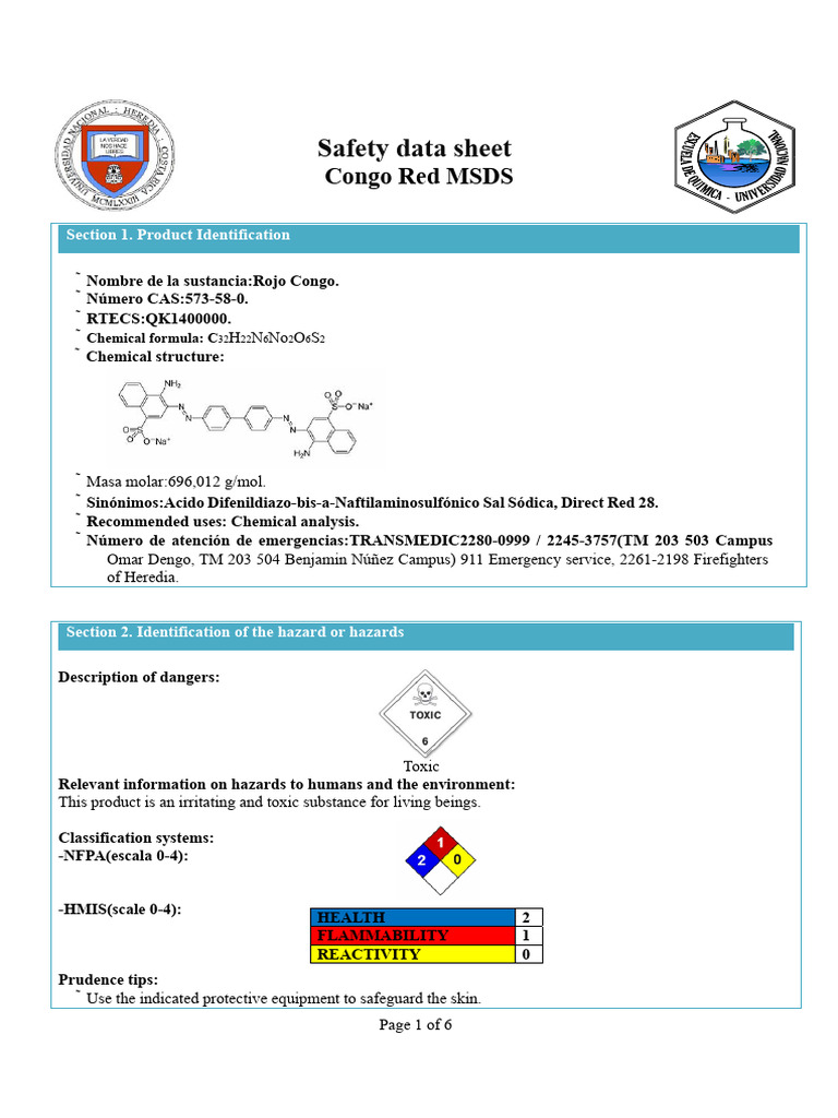 Congo Red MSDS: Safety & Handling Guide | PDF | Toxicity | Solubility