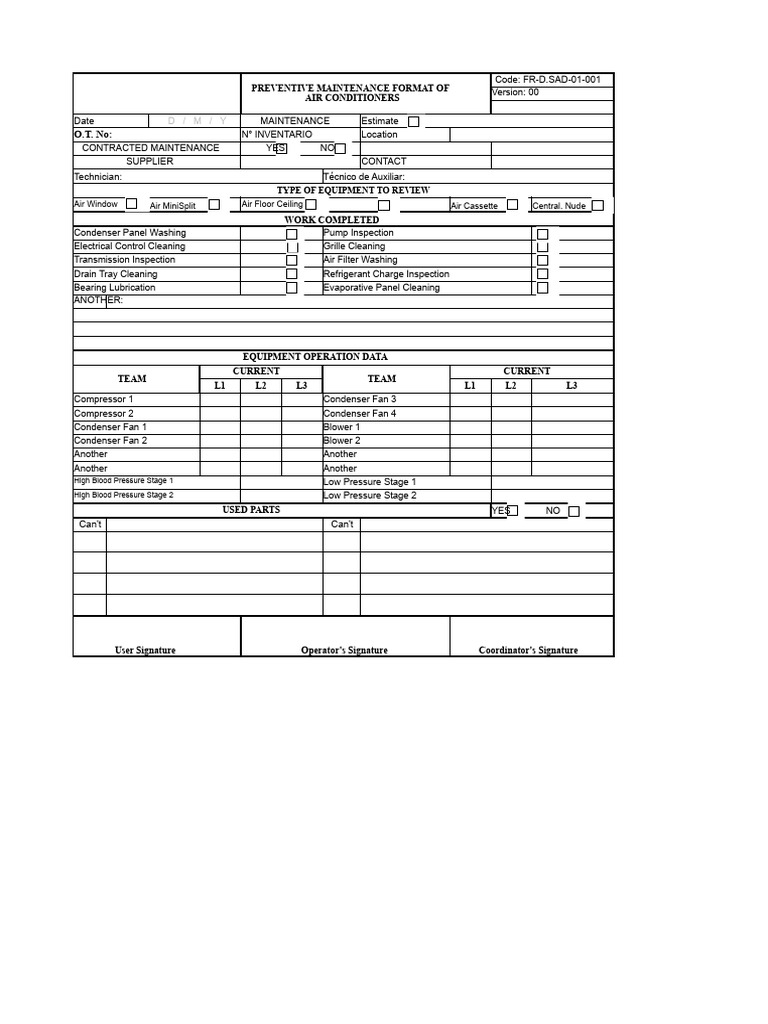 Air Conditioner Preventive Maintenance Form | PDF | Air Conditioning ...